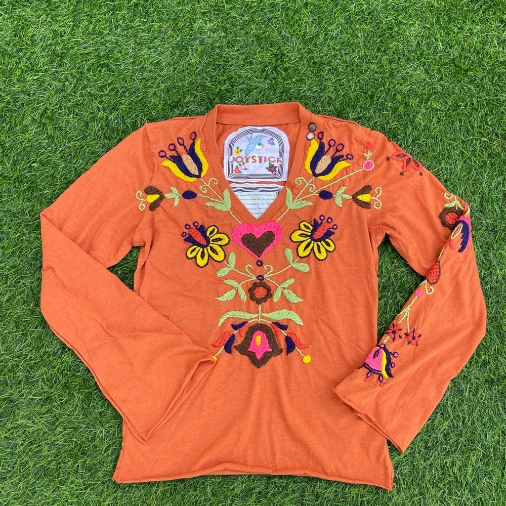 Joystick by Johnny Was Floral Embroidered Long sleeve Top small v neck boho